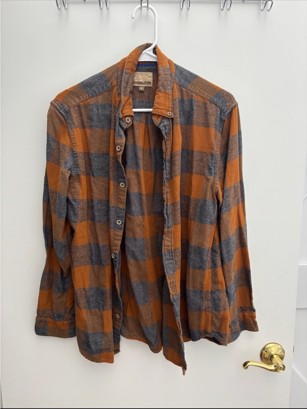 Men's/Women's Plaid Button-Down Shirt - Orange & Gray